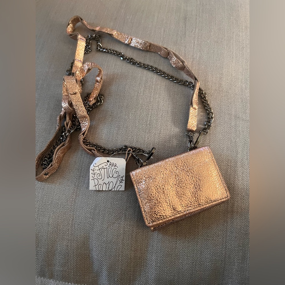 NWT Metallic rose gold Free People Crossbody Bag wallet w removable Chain Strap
